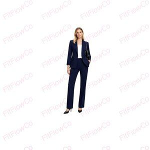 Mango Women’s Navy Structured Blazer Size 8 Fitted Cotton Blend Office Career